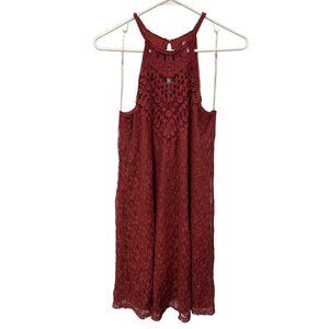 Vanity Lace Halter Neck Mini Dress Womens M Sleeveless Burnt Orange Boho Hippie